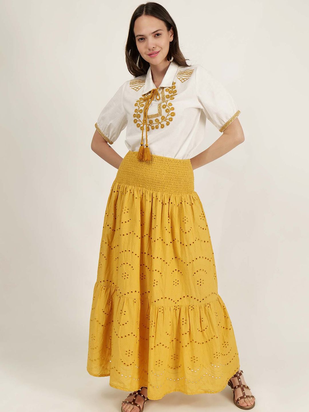 DRIRO Self Design Pure Cotton Maxi Skirt Price in India