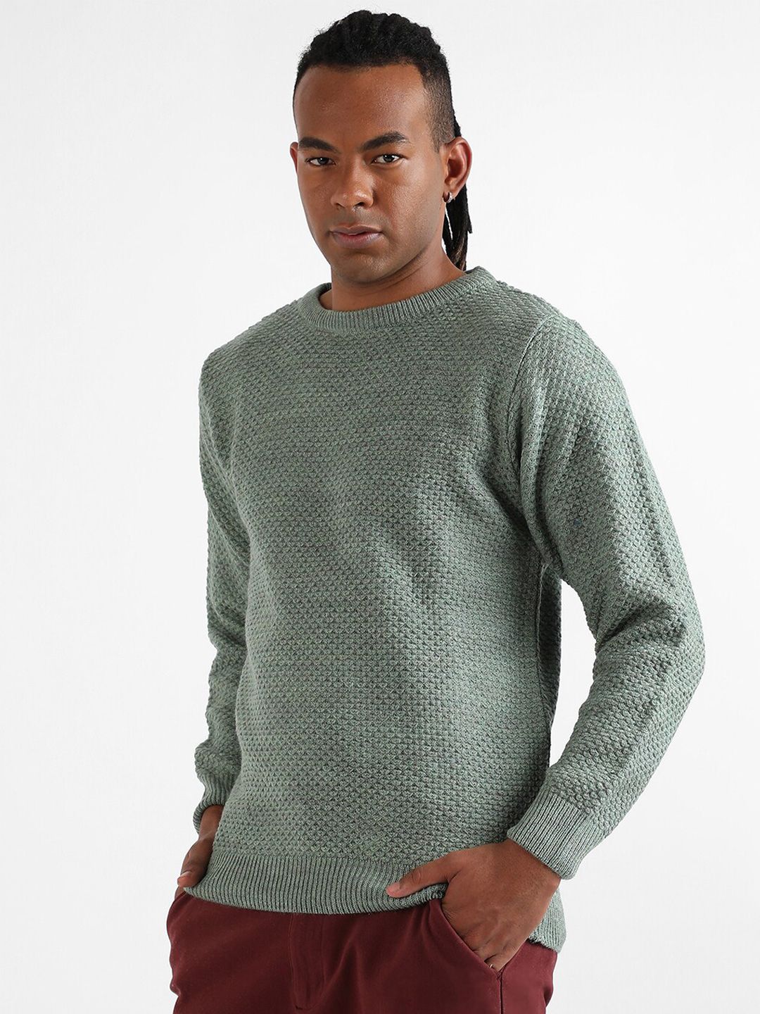 CAHOOT Sea Green Self Design Acrylic Pullover