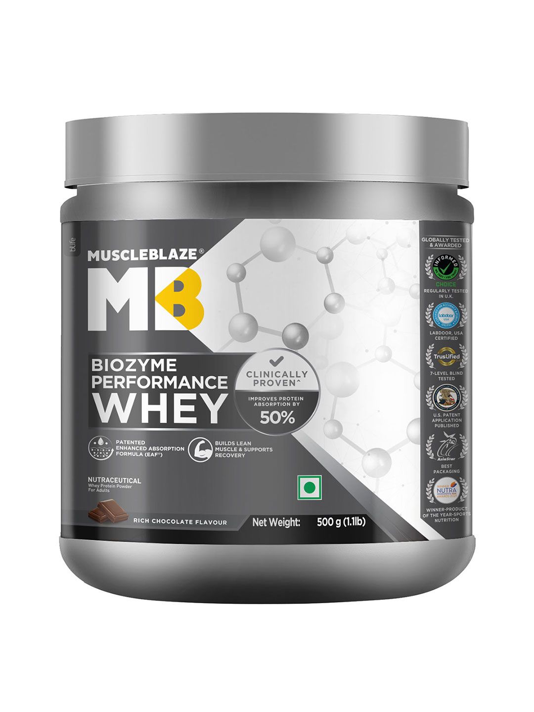 MuscleBlaze MuscleBlaze Biozyme Performance Rich Chocolate Whey Protein Powder 500gm
