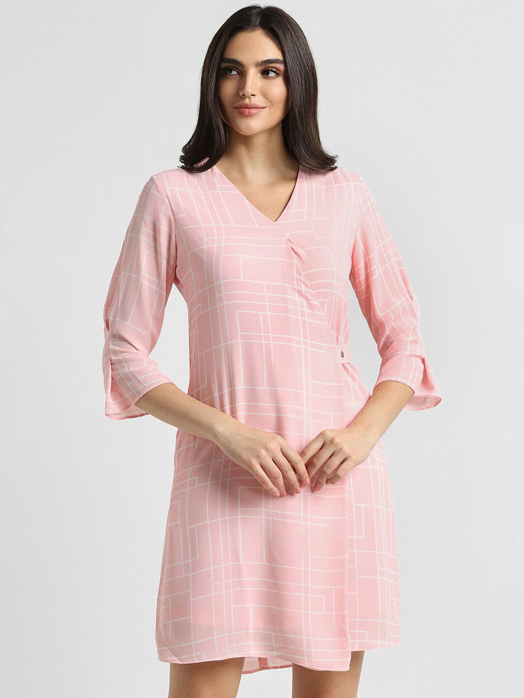 Allen Solly Woman Checked V-Neck Wrap Dress