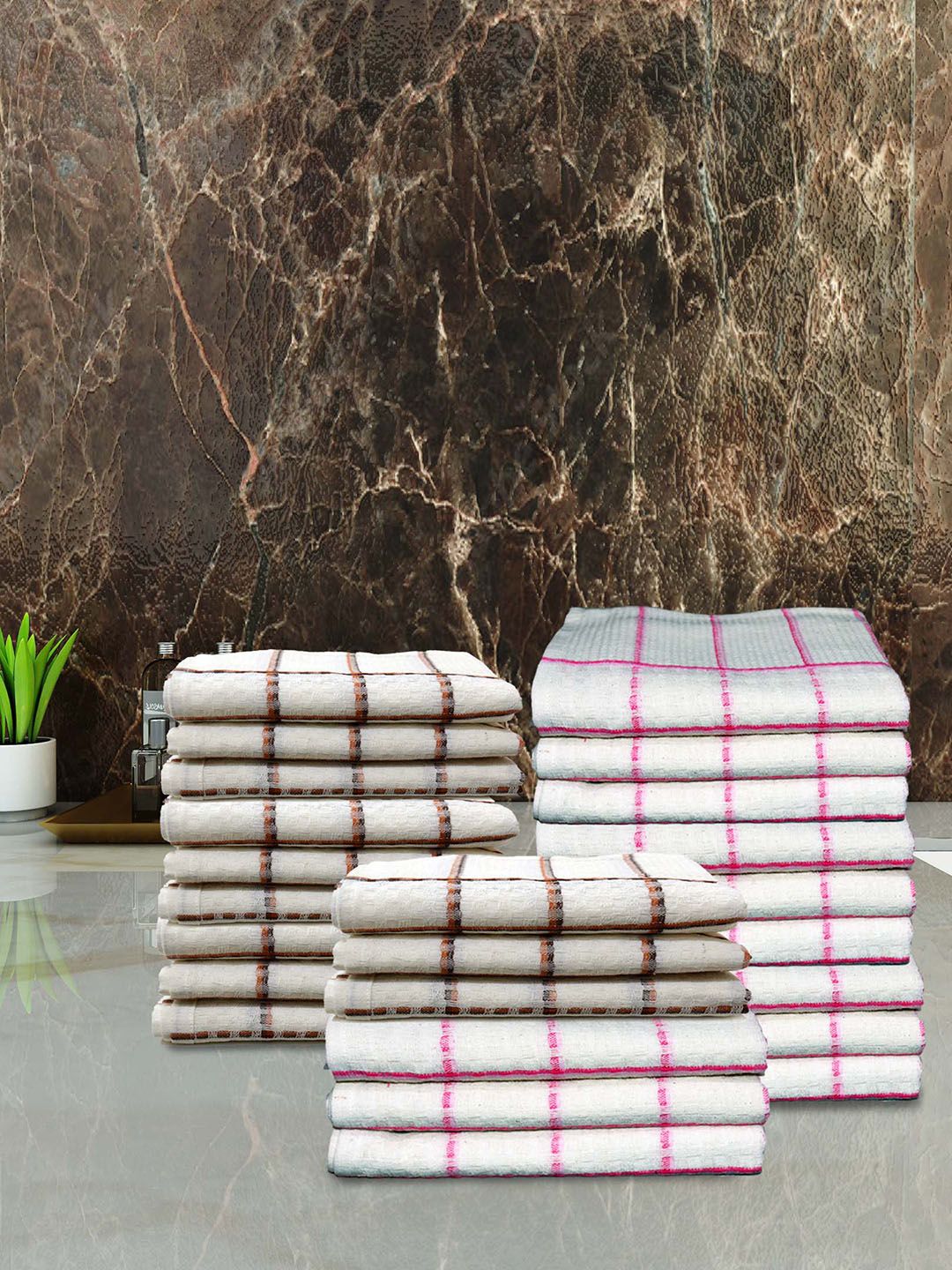 Athom Living White & Pink 24 Pieces 210 GSM Pure Cotton Hand Towels
