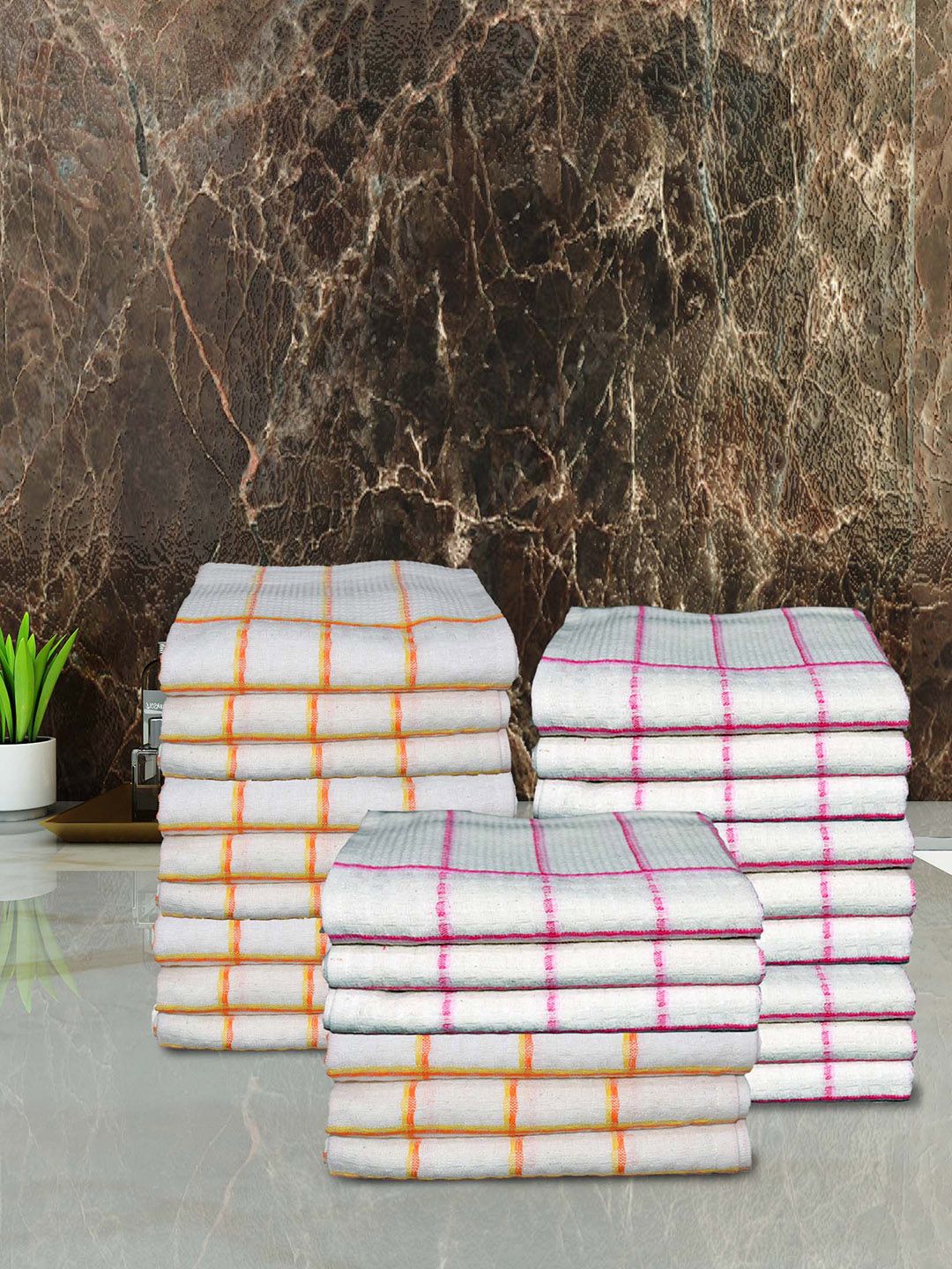 Athom Living White & Pink 24 Pcs 210 GSM Pure Cotton Super Absorbent Quick Dry Hand Towels