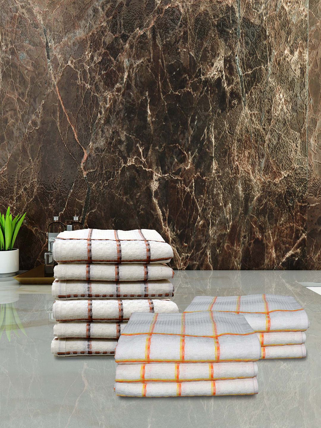 Athom Living White & Yellow 12 Pieces 210 GSM Pure Cotton Hand Towels