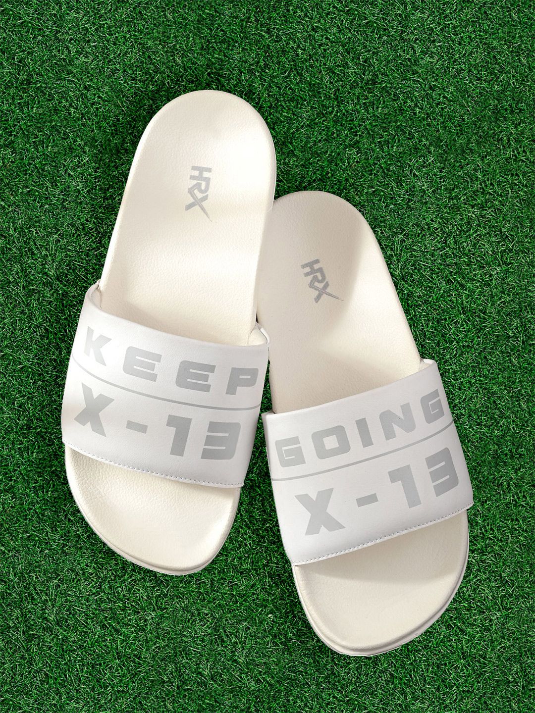 HRX by Hrithik Roshan Women White & Grey Printed Sliders