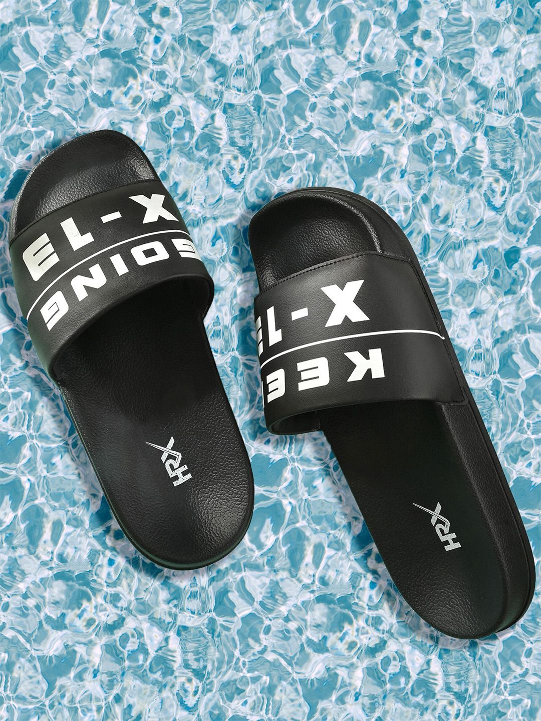 HRX by Hrithik Roshan Women Black & White Printed Sliders