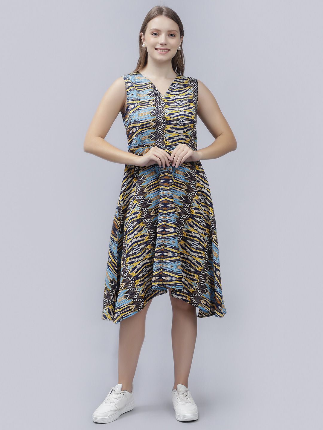 ENTELLUS Multicoloured Print Fit & Flare Dress