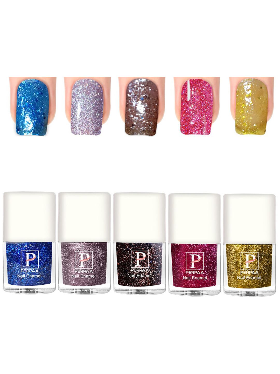 PERPAA 5Pcs Long Lasting UV Gel Nail Polish- 5ml Each-Turquoise-Lavender-Brown-Pink-Yellow