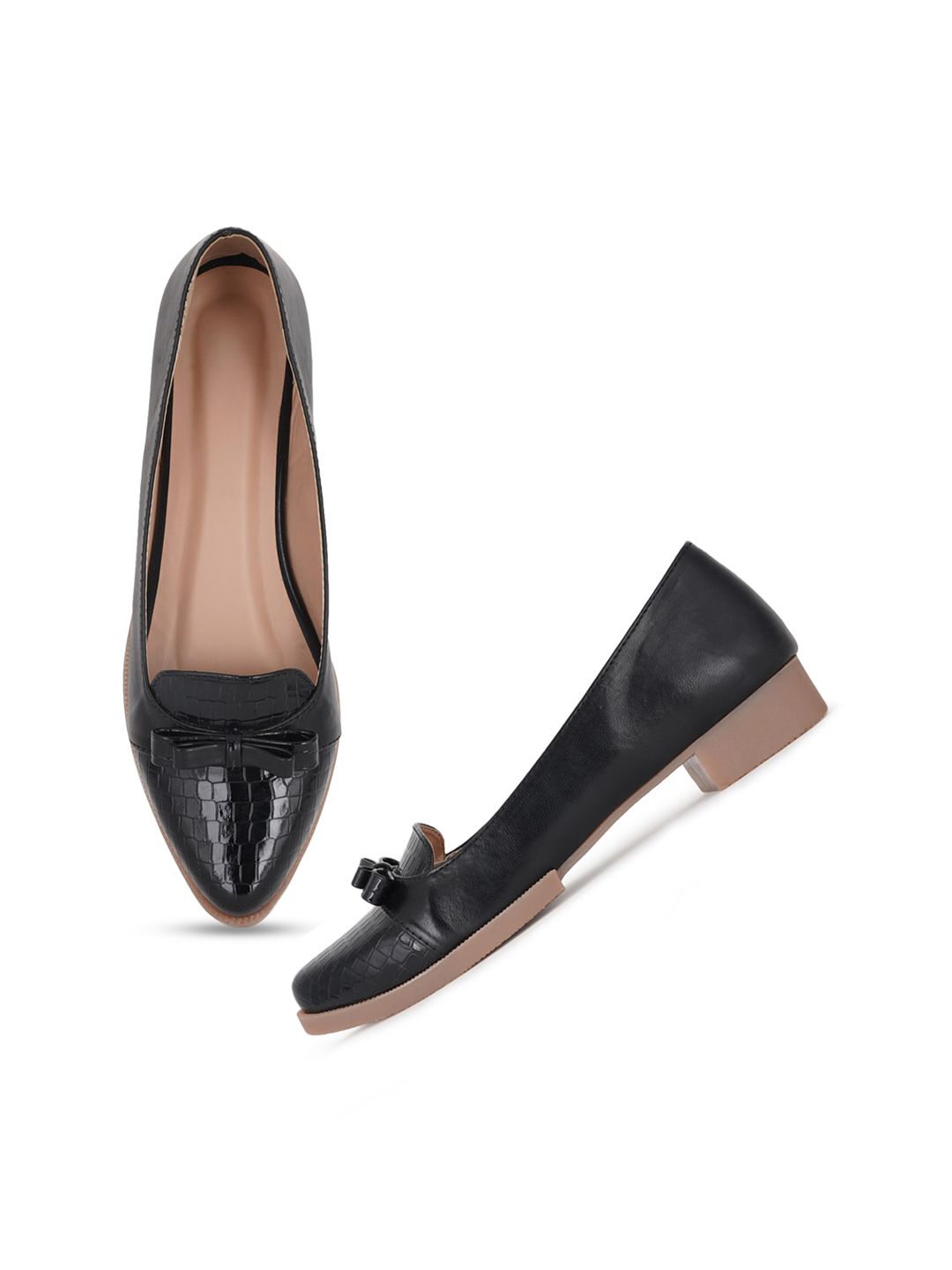 SAPATOS Textured Bow Detail Round Toe Ballerinas