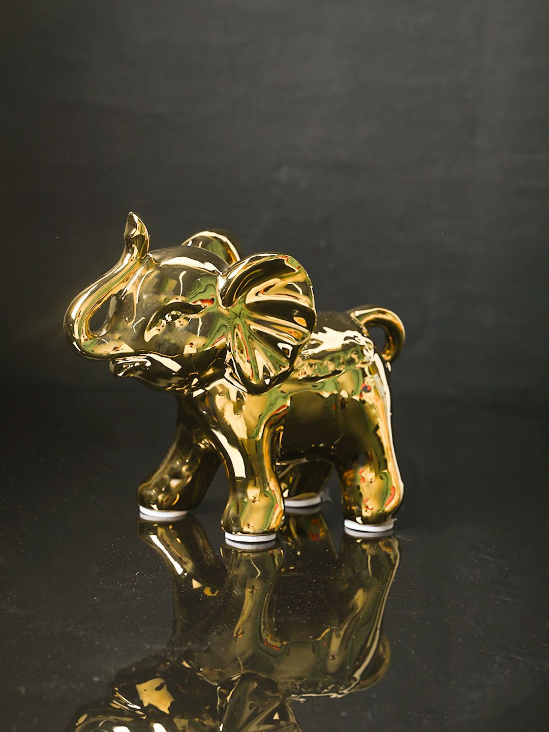 MARKET99 Elephant Gold Ceramic Natural Living Room Medium Showpiece - 5.7 Inches