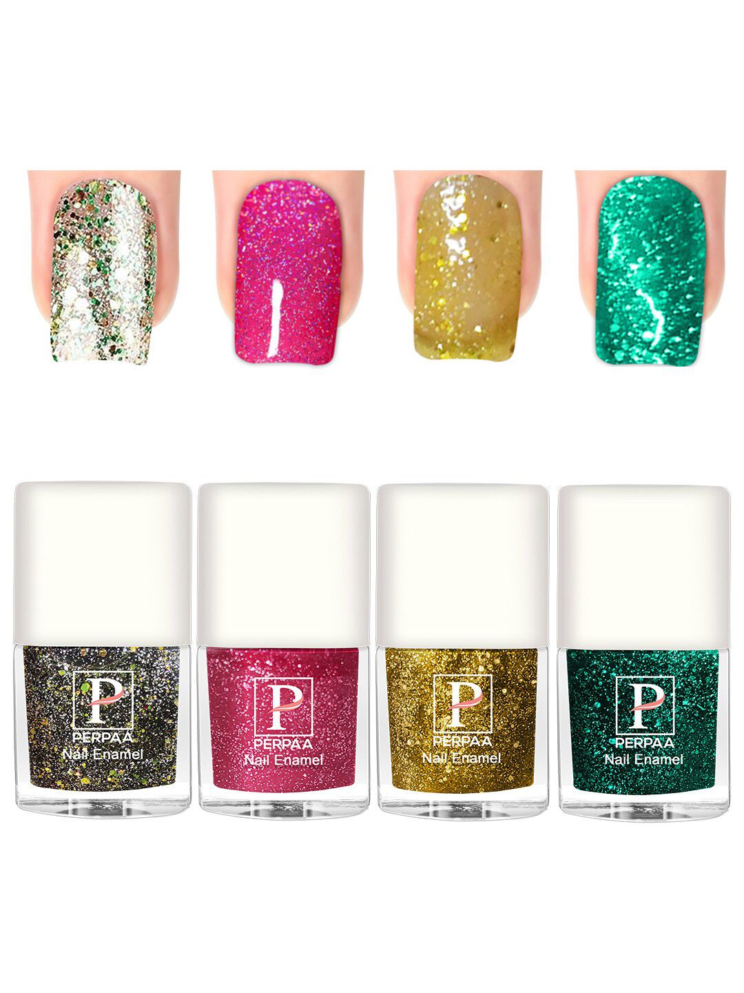 PERPAA Set Of 4 Glitter Light Reflective UV Gel Sparkly Nail Polish - 5ml Each