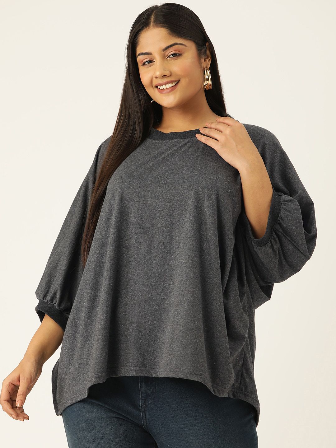 theRebelinme Plus Size Batwing Sleeves Pure Cotton Longline Top Price in India