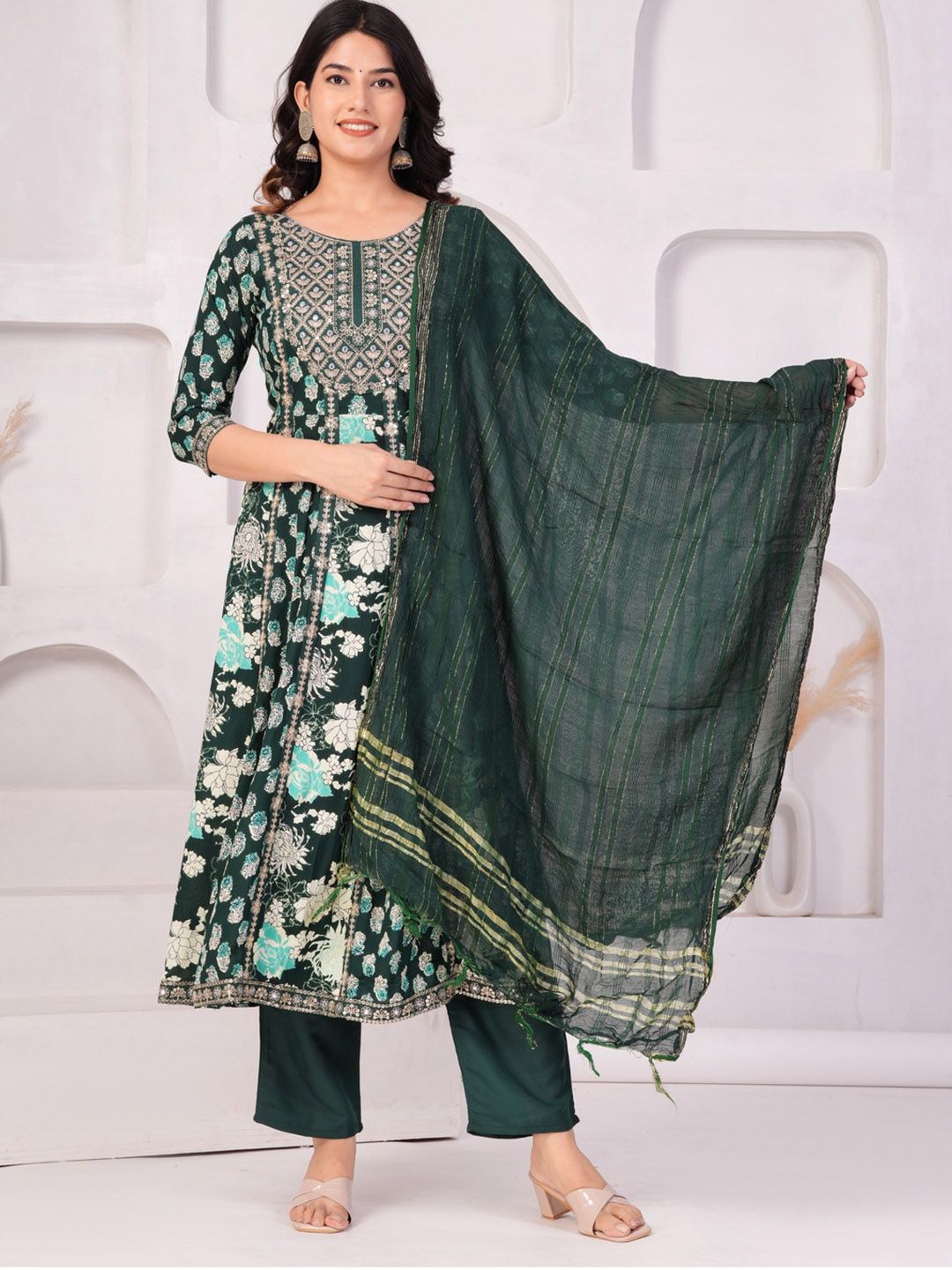 TOULIN Floral Printed Kurta with Palazzos & Dupatta Price in India