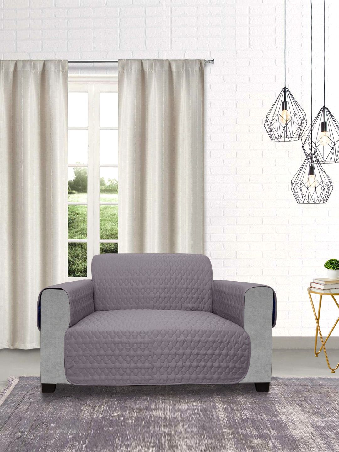DREAM CARE Reversible quilted Geometric Polyester 4PC Straight 2 Seater Sofa Cover-73x57In