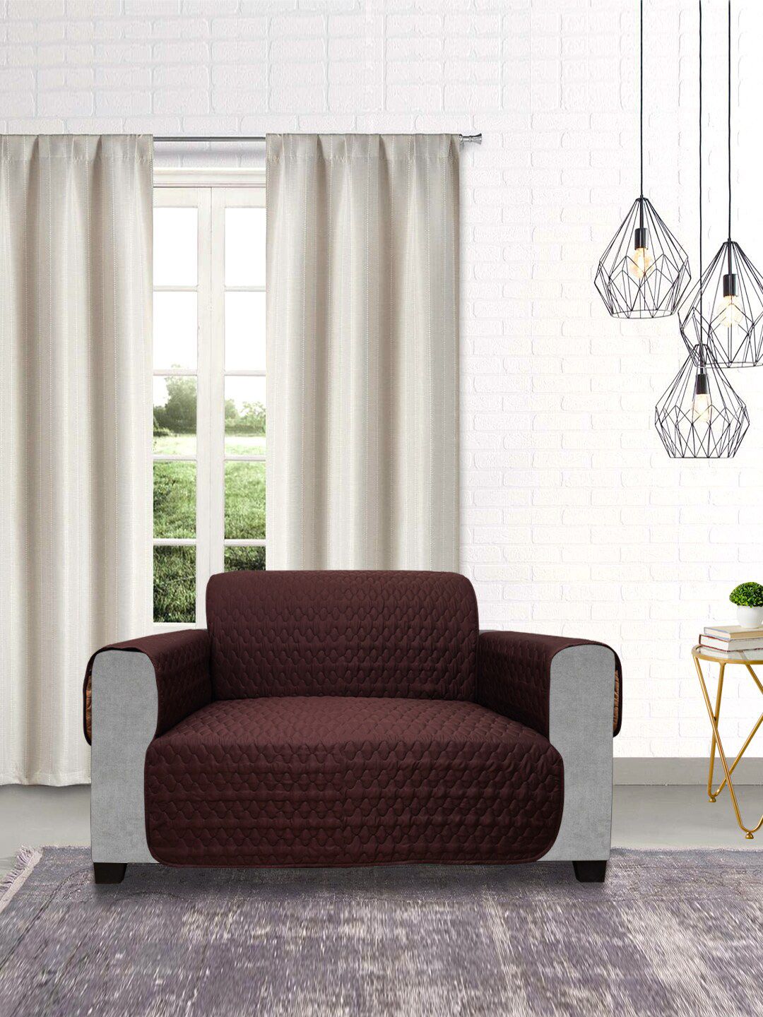 DREAM CARE Reversible quilted Geometric Polyester 4PC Straight 2 Seater Sofa Cover-73x57In