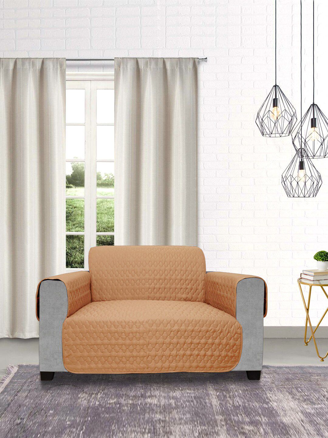 DREAM CARE Reversible quilted Geometric Polyester 4PC Straight 2 Seater Sofa Cover-73x57In