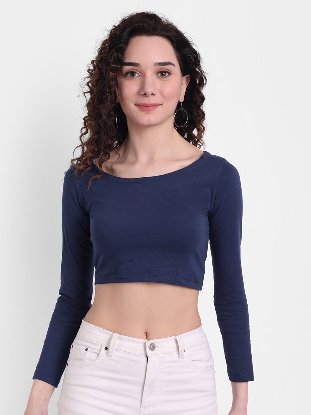 COLOR CAPITAL Navy Blue Crop Top Price in India