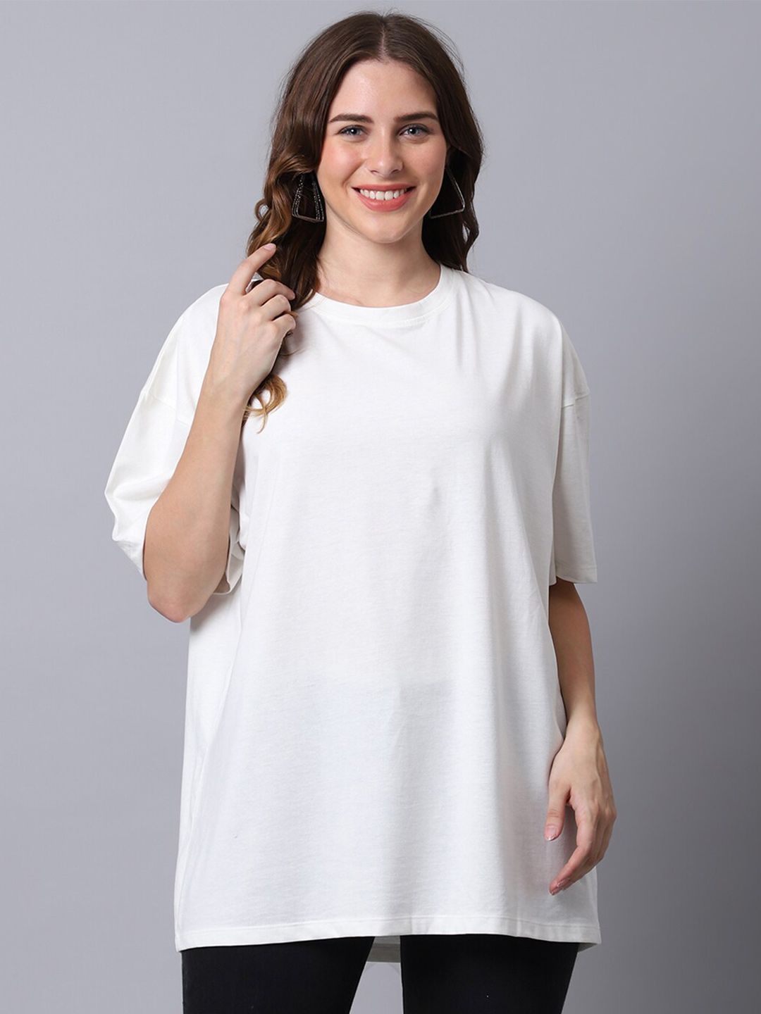 DressBerry Round Neck Pure Cotton Oversized T-Shirt Price in India