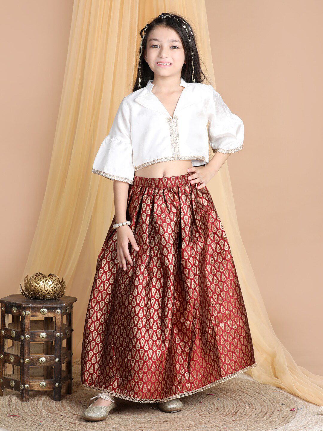 Cutiekins Girls Mandarin Collar Ready to Wear Lehenga with Blouse Price in India