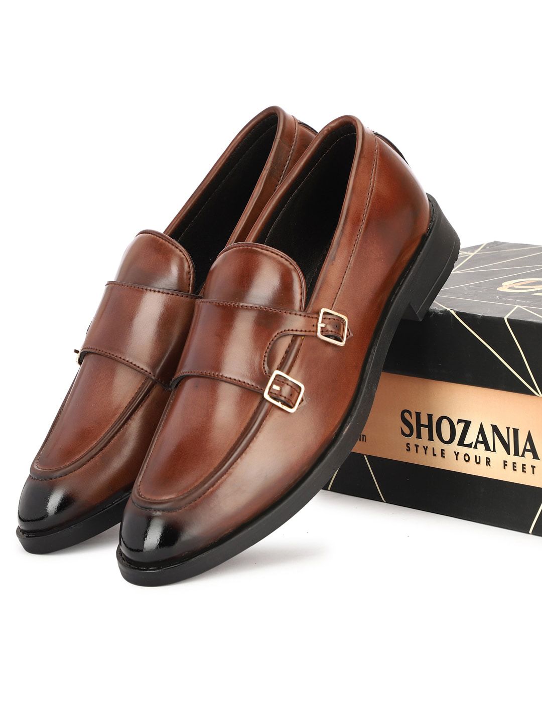 SHOZANIA Men Buckle Detail Leather Formal Loafers