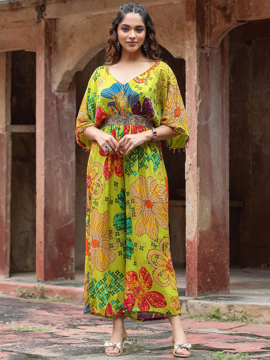 SCAKHI Floral Printed Embellished Basic Jumpsuit Price in India