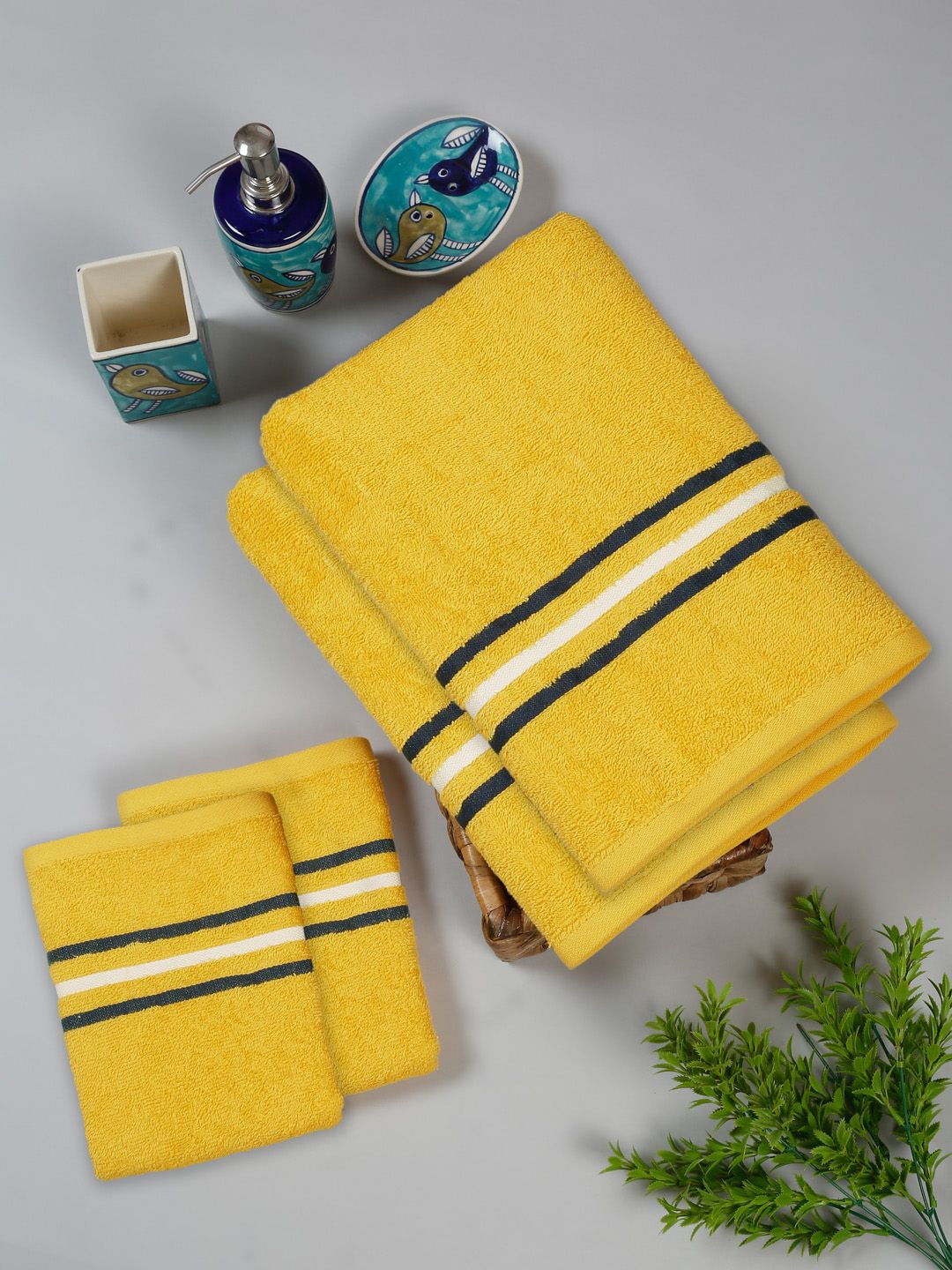 Cortina 4 Pcs Yellow Striped 380 GSM Cotton Towel Set
