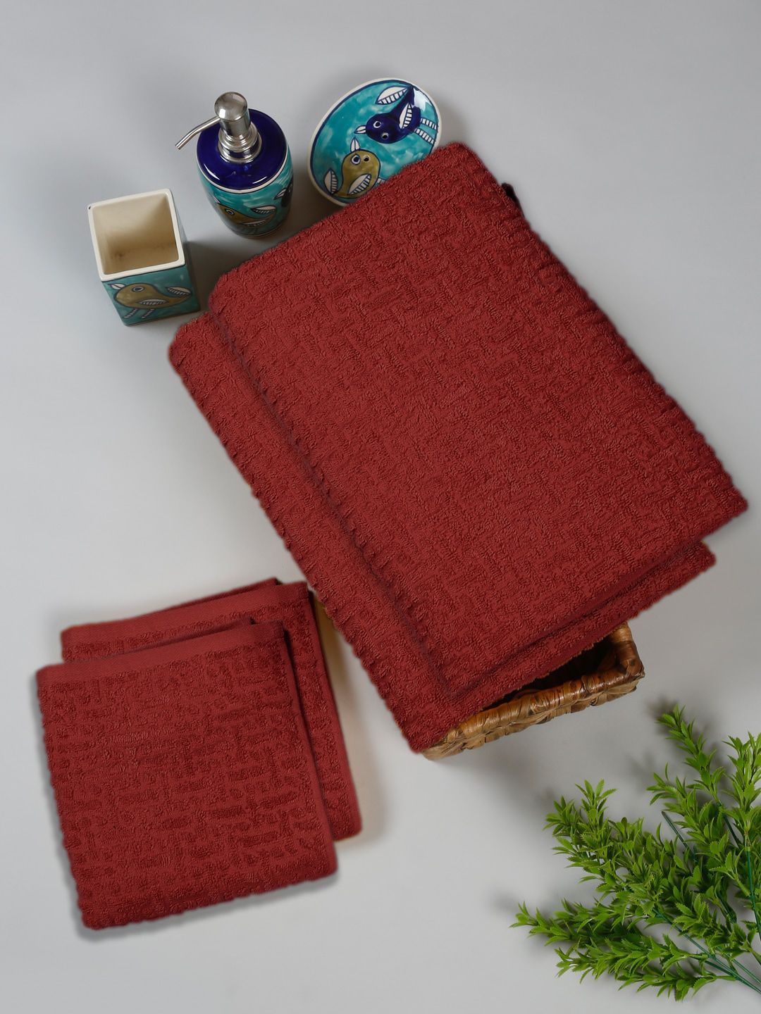 Cortina Maroon 4-Pieces Jacquard 450 GSM Towel Set