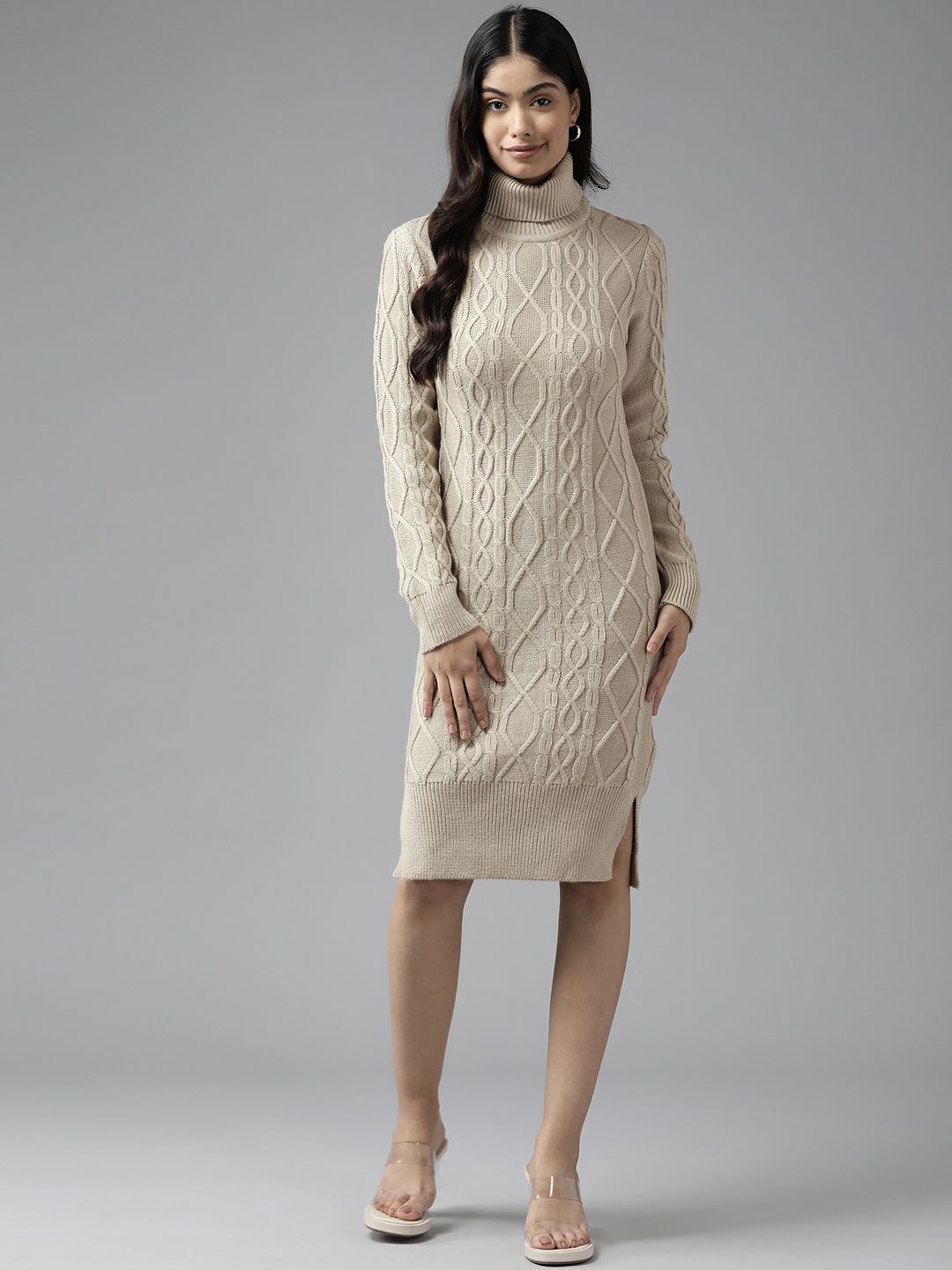 Cayman Cable Knit High Neck Acrylic Bodycon Dress