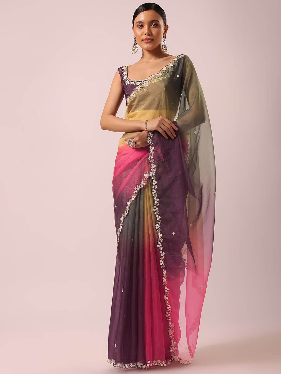 KALKI Fashion Ombre Dyed Beads and Stones Organza Saree Price in India