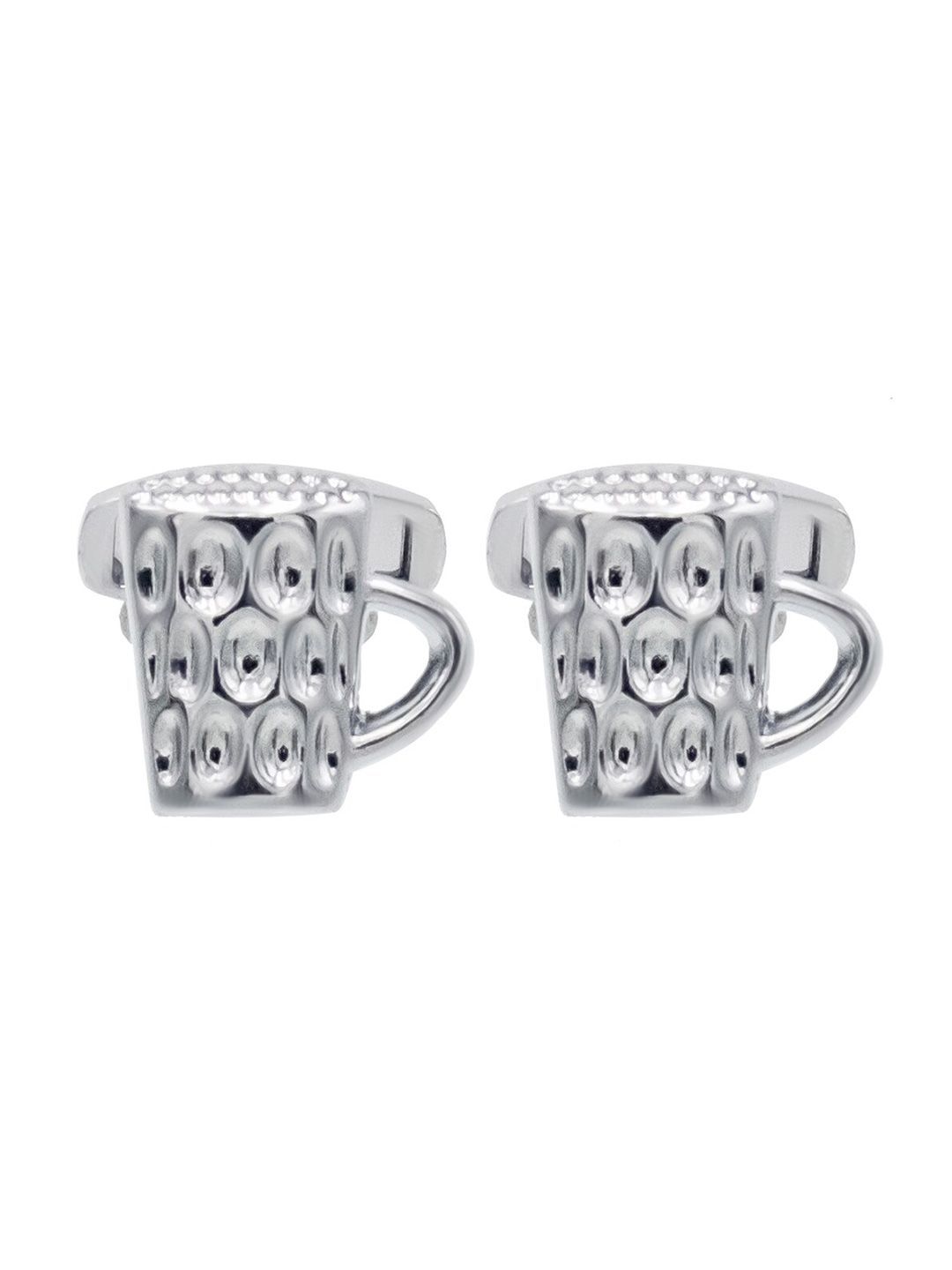 bodha Rhodium Silver Plated Textured Beer Mug Design Cufflinks