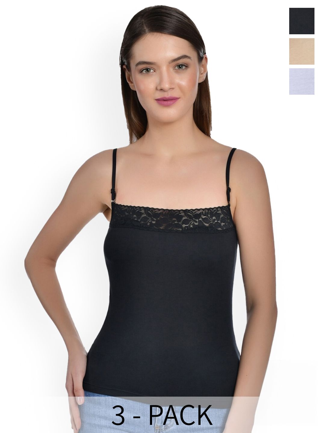 Buy Aimly Pack Of 3 Cotton Adjustable Strap Lace Camisole