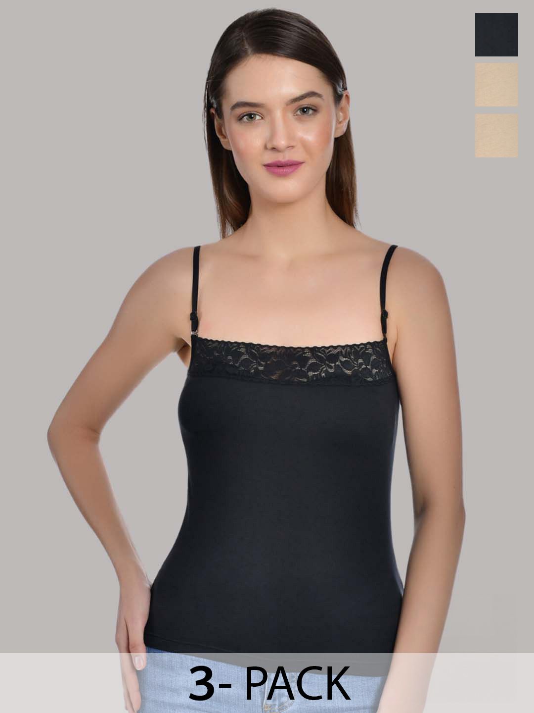 Buy Aimly Pack Of 3 Cotton Adjustable Strap Lace Camisole