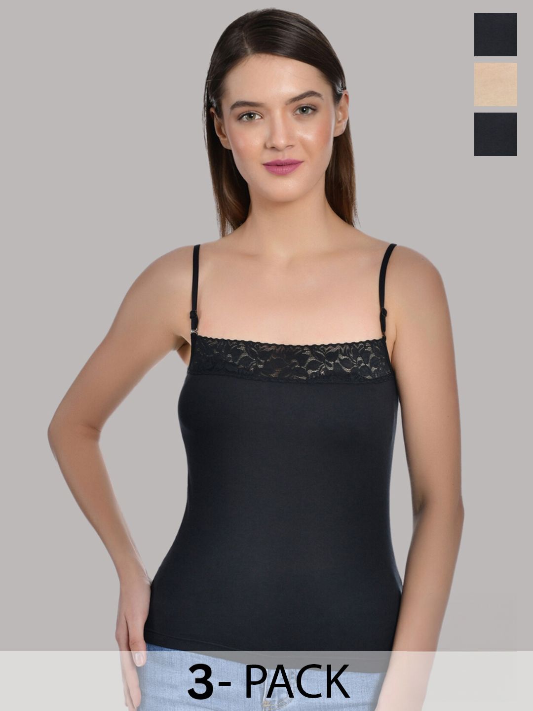 Buy Aimly Pack Of 3 Cotton Adjustable Strap Lace Camisole