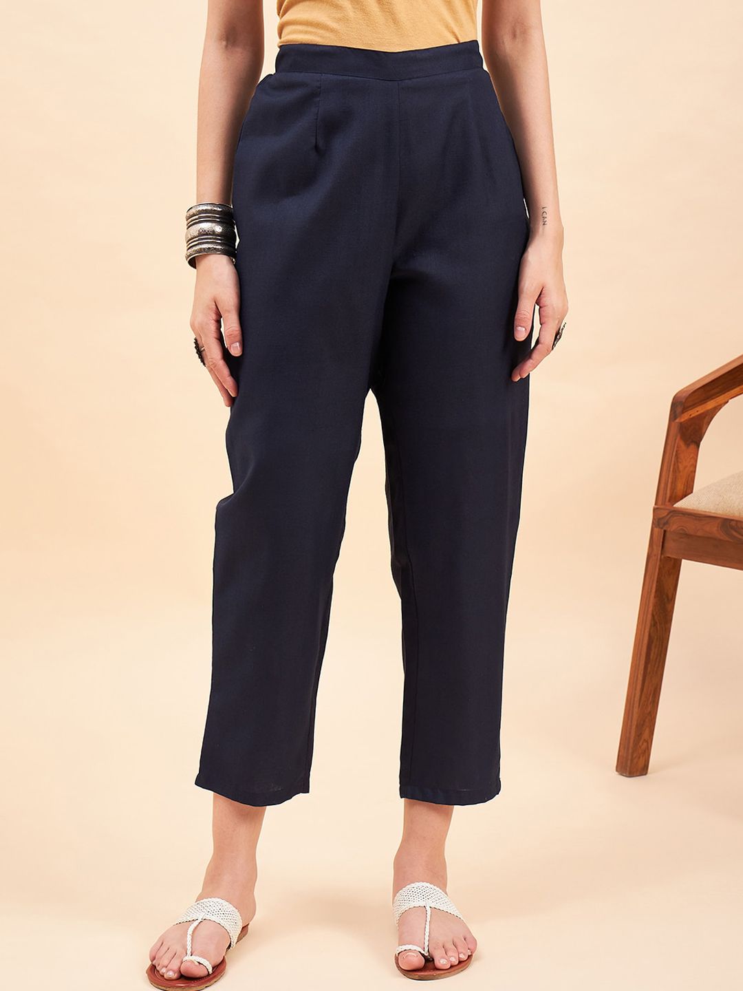 Sangria Women Mid-Rise Straight-Fit Peg Trousers Price in India