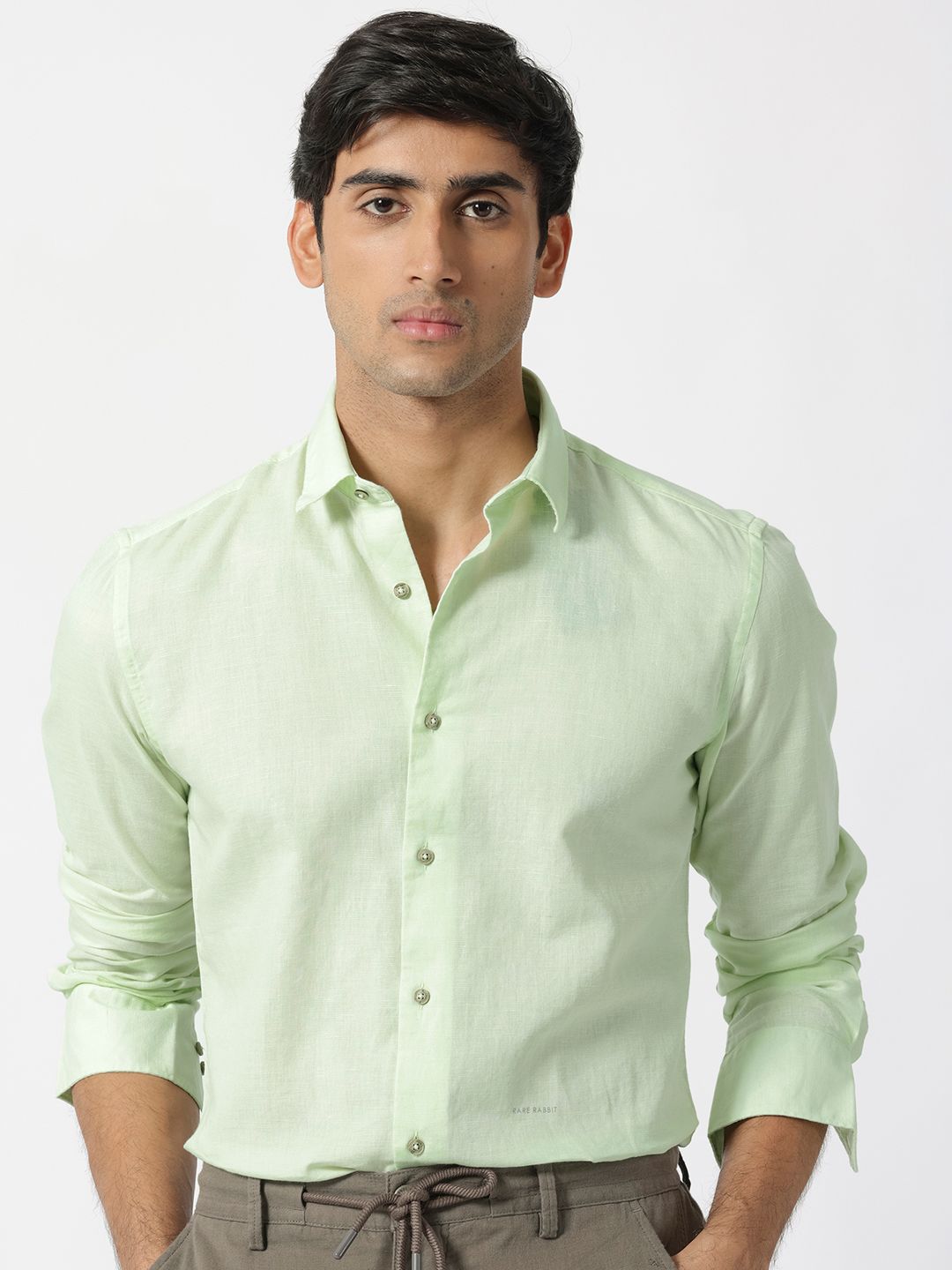 Buy RARE RABBIT Men Linux Slim Fit Spread Collar Linen Shirt