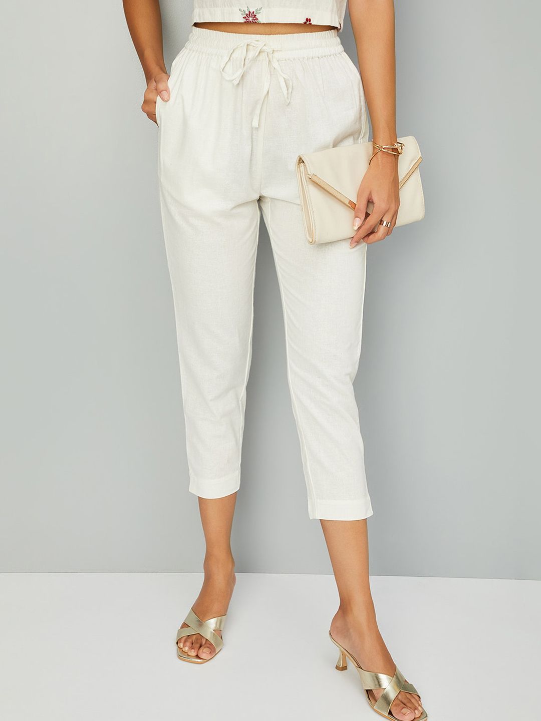 max Women Mid-Rise Cropped Cotton Peg Trousers Price in India