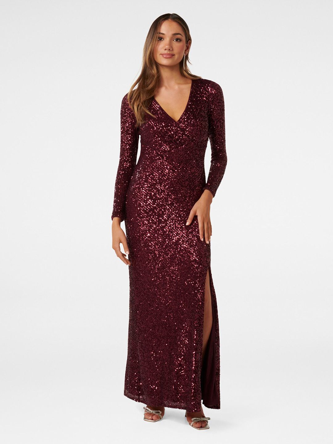 Forever New V-Neck Embellished Sequinned Detailed Maxi Dress Price in India