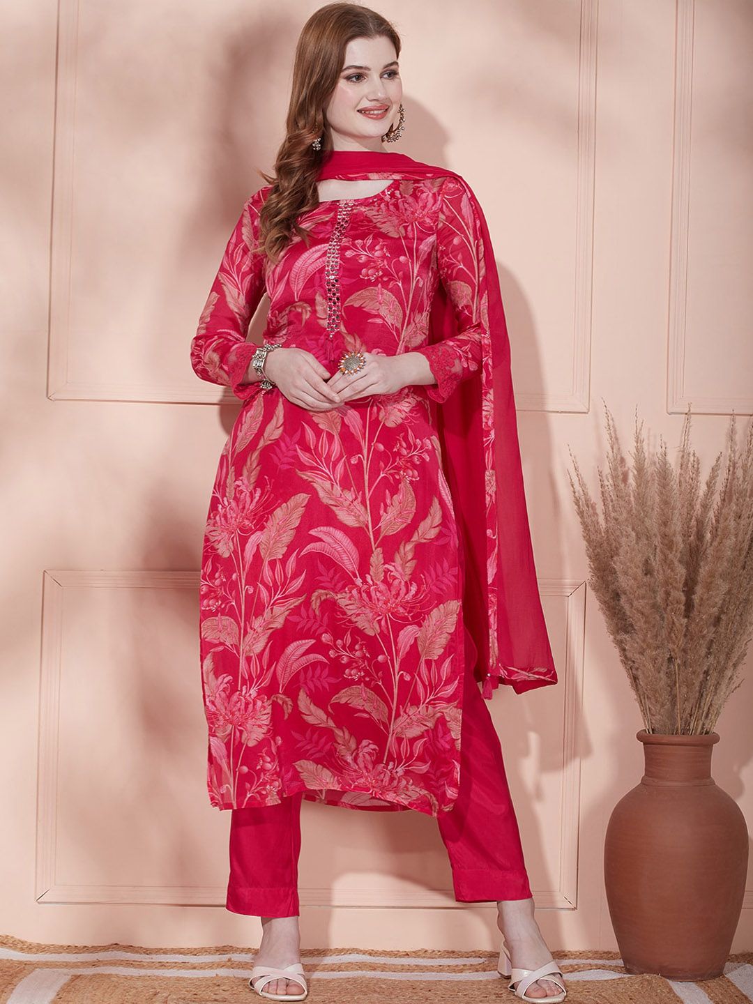FASHOR Floral Printed Kurta With Trousers & Dupatta Price in India