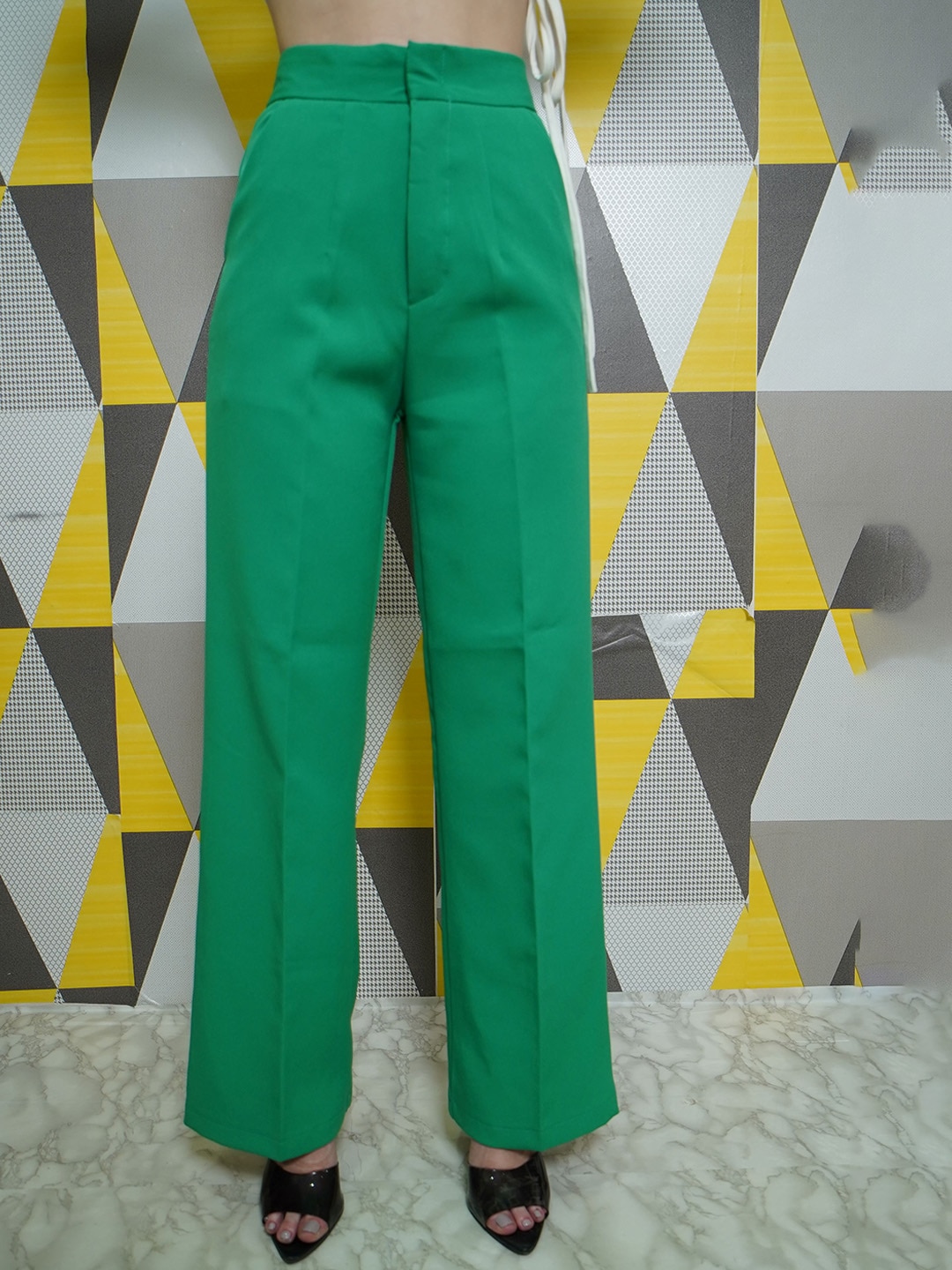 StyleAsh Women Straight Fit High-Rise Plain Regular Trousers Price in India