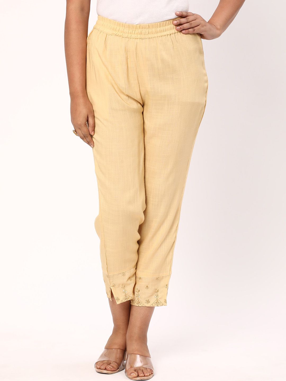 R&B Women Mid Rise Cigarette Trousers Price in India