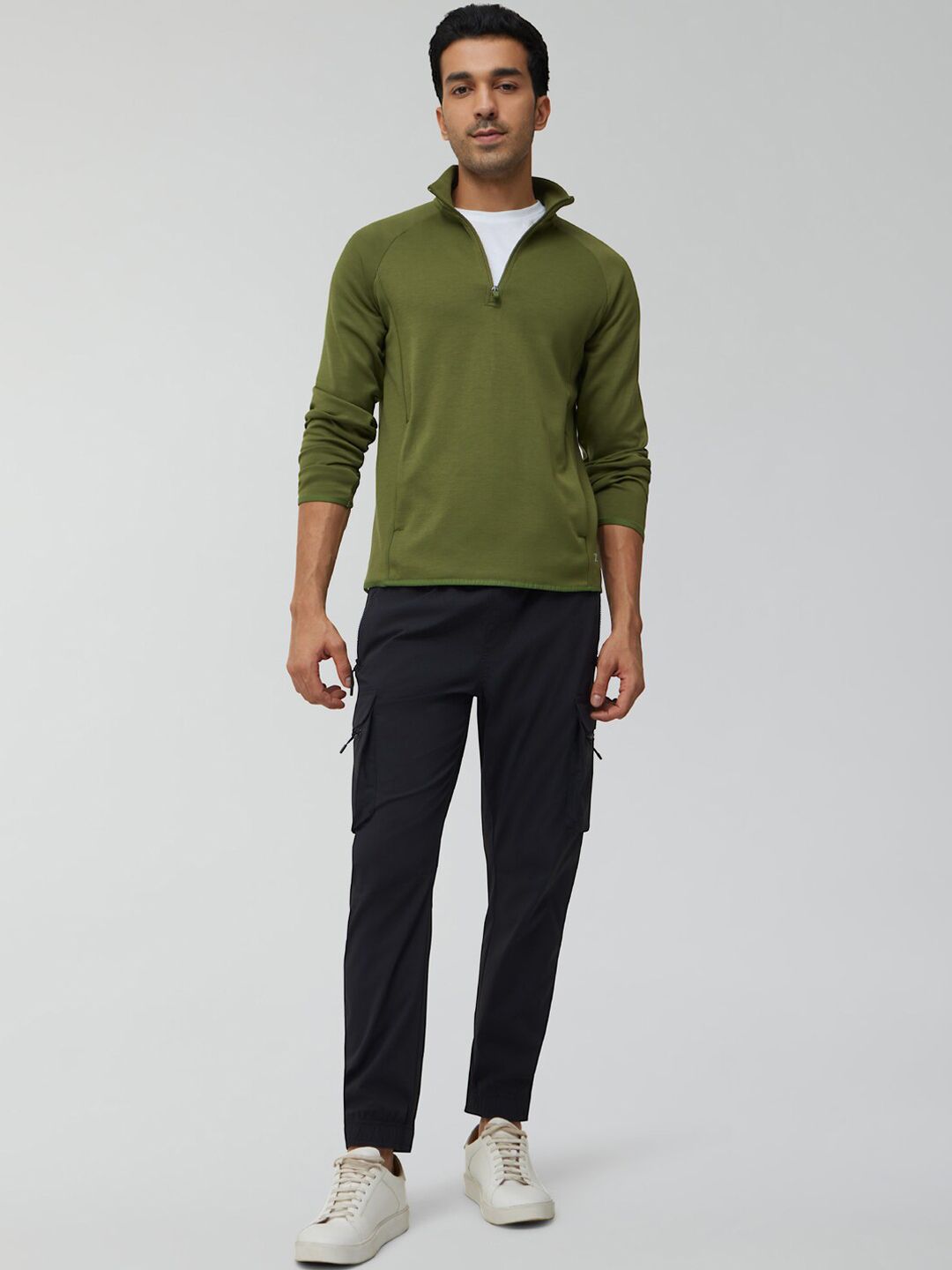 Buy XYXX Men Regular Fit Solid Olive Green Half- Zip Sweatshirt