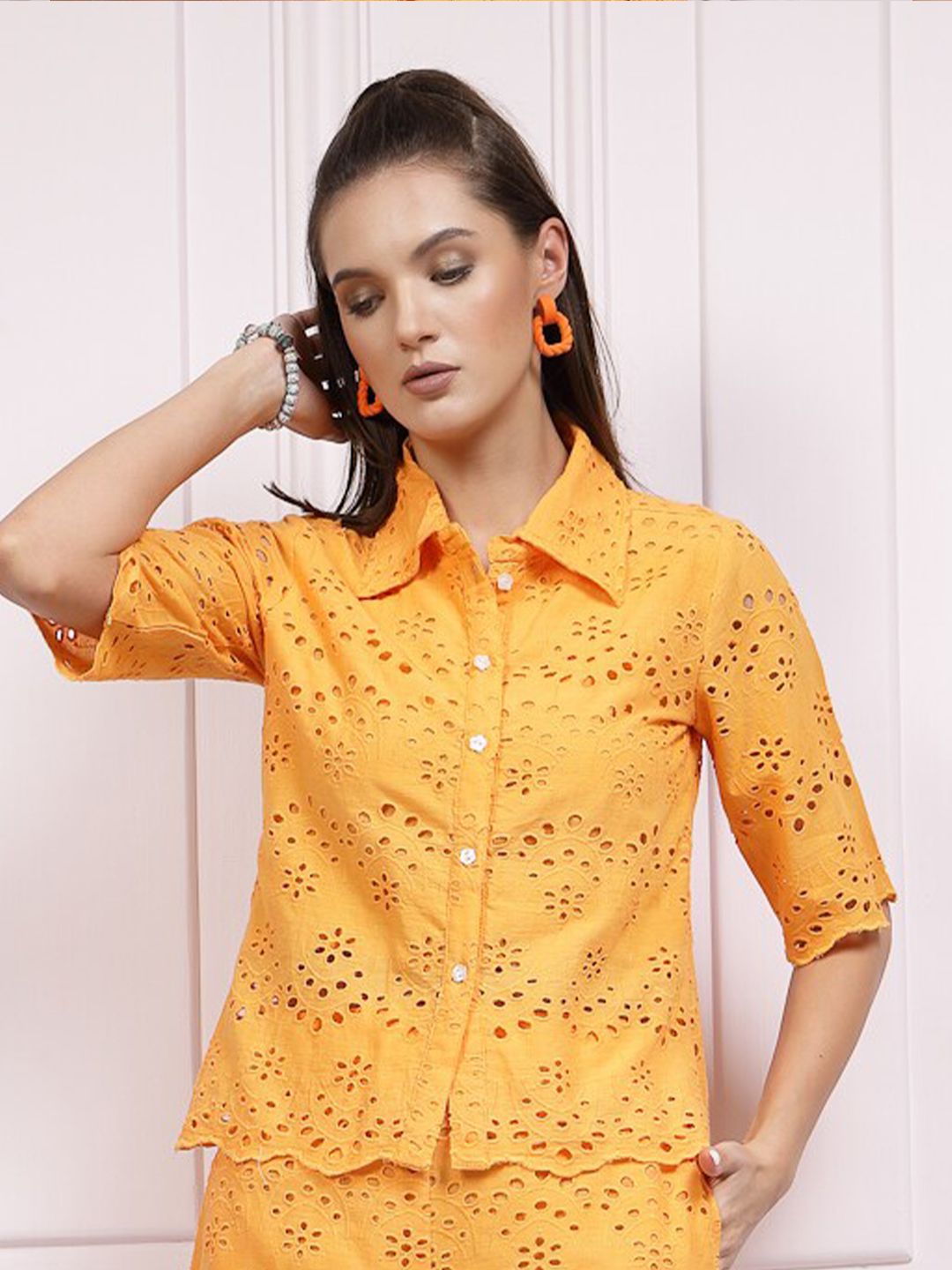 Athena Schiffli Cotton Shirt Style Top Price in India
