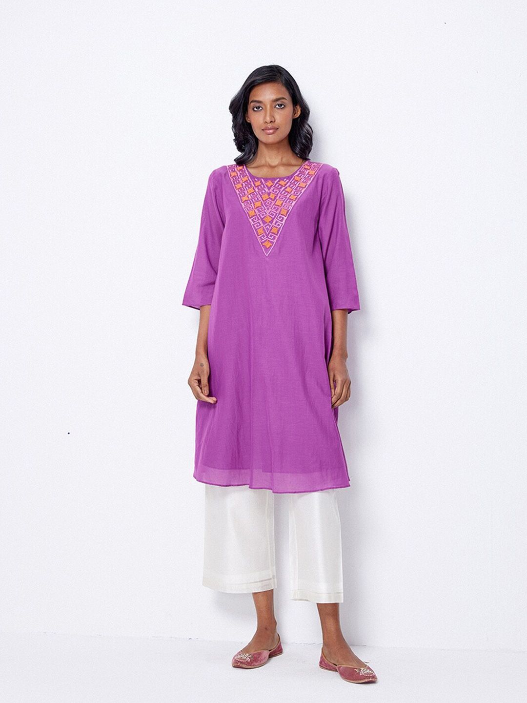 Ancestry Purple Linen A-Line Maxi Dress Price in India