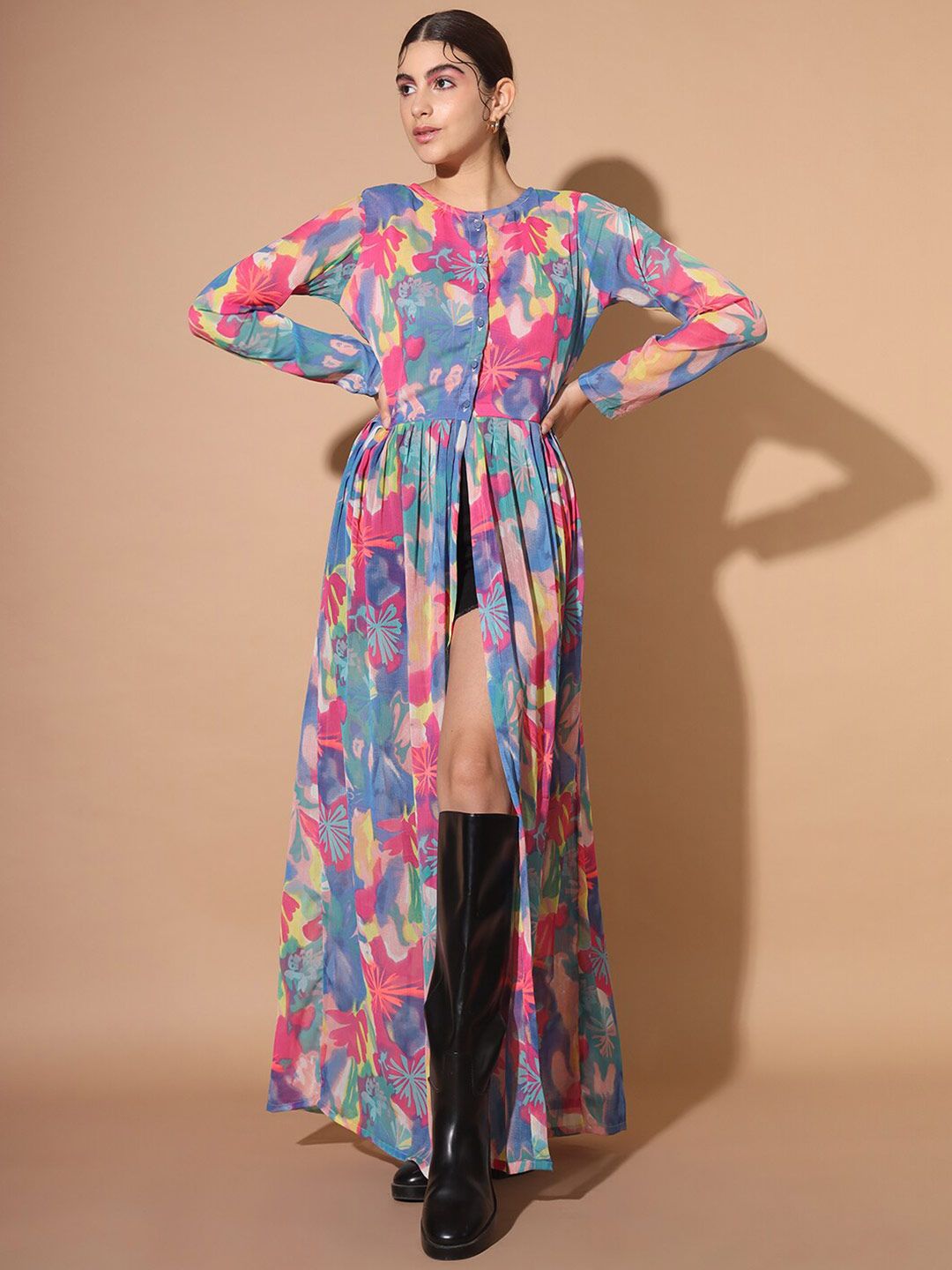 Cation Floral Printed Round Neck Maxi Top Price in India