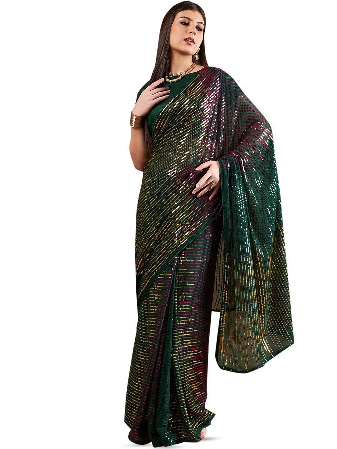Mitera Embellished Sequinned Pure Georgette Saree