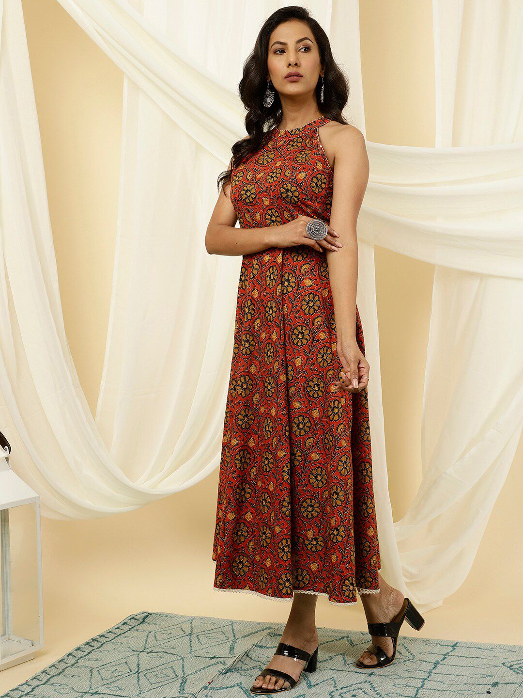 Jaipur Kurti Ethnic Motifs Printed Cotton Maxi Dress Price in India