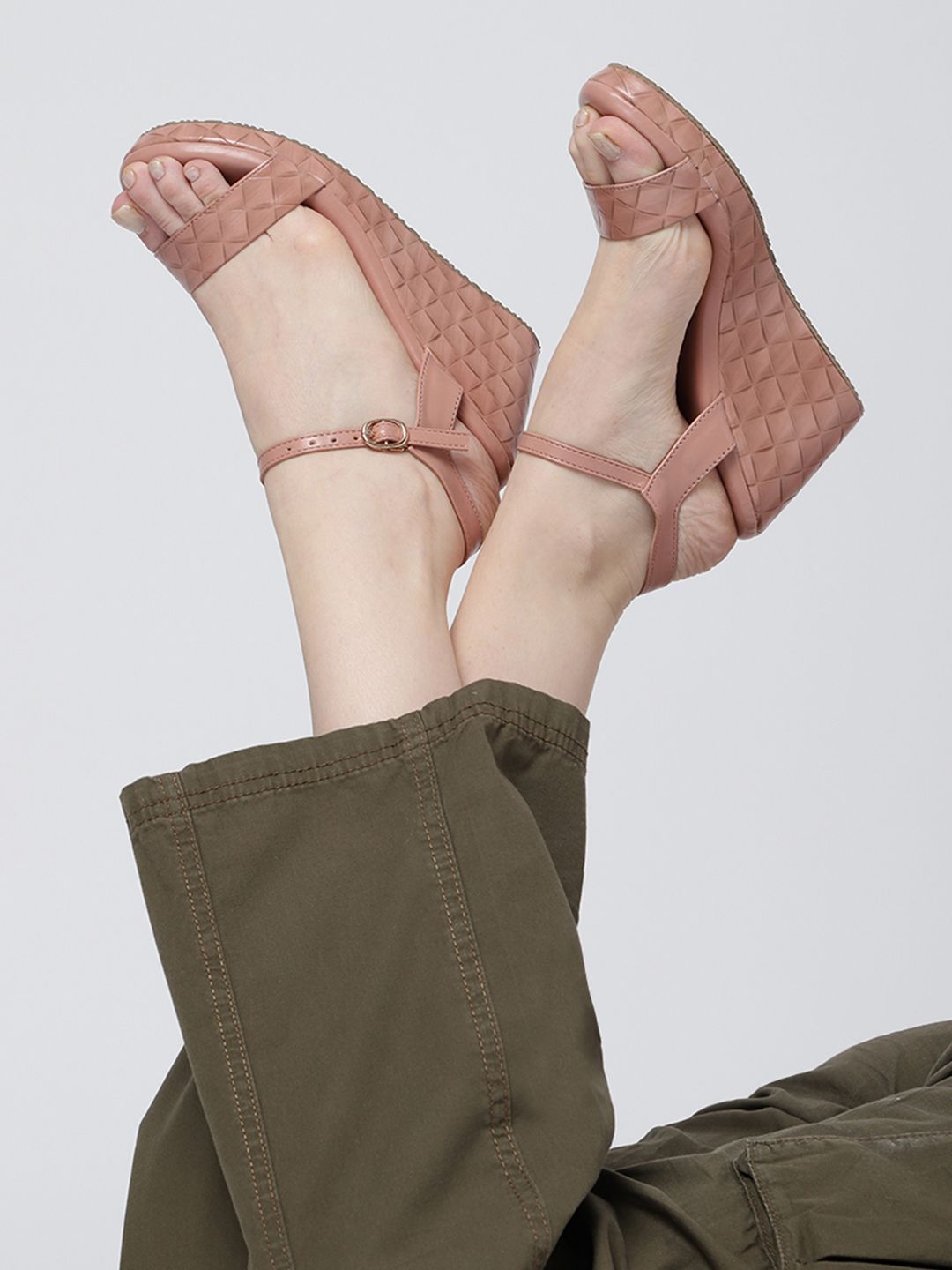 Marc Loire Textured Open Toe Wedge Heels