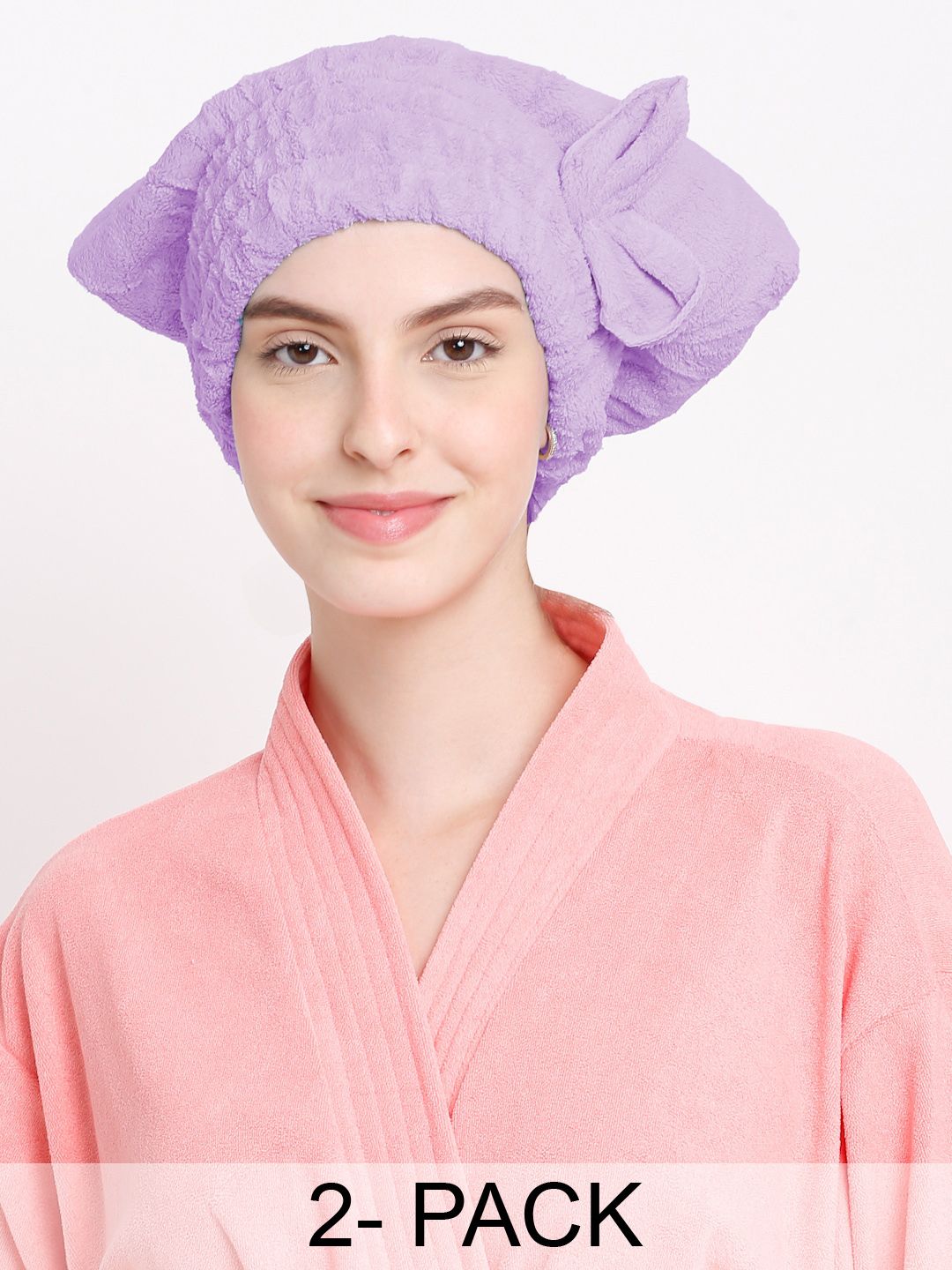 Cortina 2 Pcs Purple & Grey Solid Hair Towel Cap