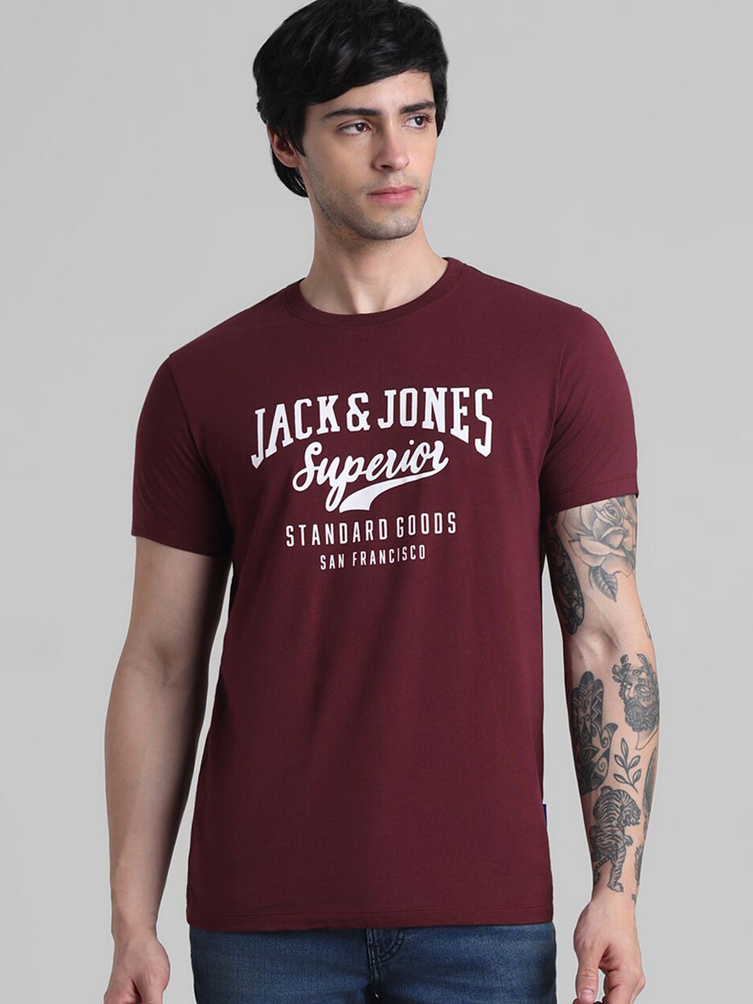 Jack & Jones Typography Printed Round Neck Slim Fit T-shirt