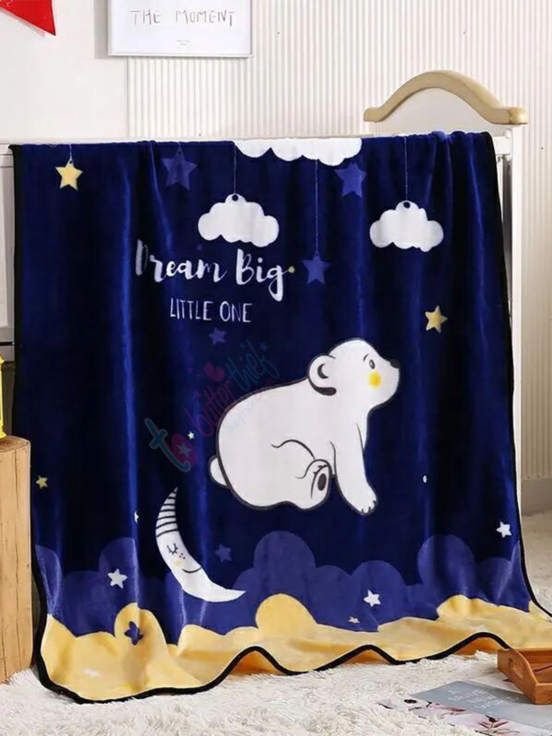 Butterthief Navy Blue & White Cartoon Characters Fleece AC Room Single Bed Blanket
