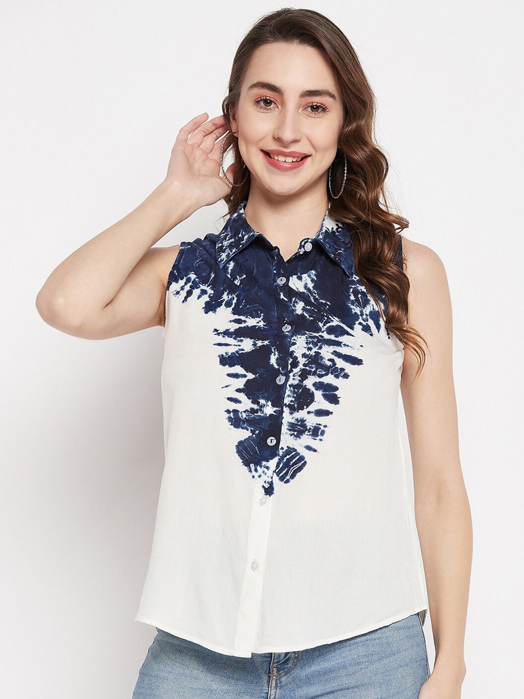 BAESD Tie and Dye Shirt Collar Sleeveless Shirt Style Top Price in India